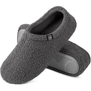 New Home Top Womens size 9-10 Gray Soft Memory Foam Fleece Lined Loafer Slippers